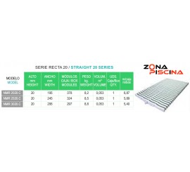 Rejilla rebosadero piscina Kripsol / Hayward NMR serie recta 20