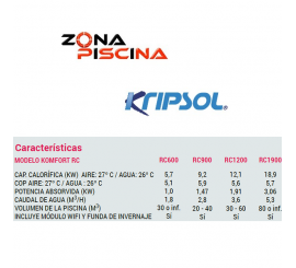 Bomba de calor para piscinas Komfort Kripsol Hayward