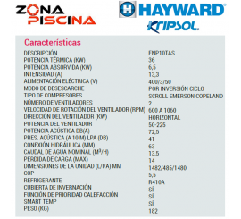 Bomba de calor para piscinas HCH Energy Pro Line Hayward Kripsol