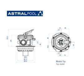 Valvula selectora top / superior de 1½" 34546 Flat Top de AstralPool