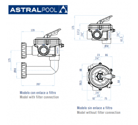 Valvula selectora de 1½" 34543 Flat lateral de AstralPool