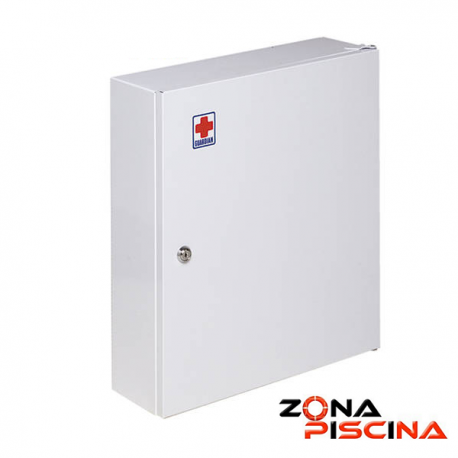 Botiquín metálico del tipo armario con cerradura, para salvamento.