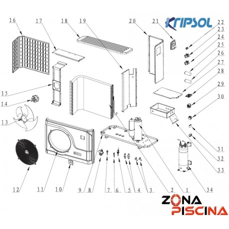 Recambios bomba de calor KOMFORT RC1900 KRIPSOL