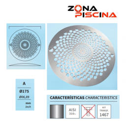 Rejilla desagüe en inoxidable 316L para sumidero 2" de Astralpool