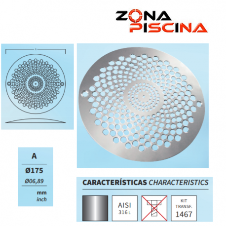 Rejilla desagüe en inoxidable 316L para sumidero 2" de Astralpool