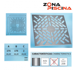 Recambio rejilla cuadrado acero inoxidable para sumidero piscina