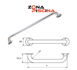 Agarradera asideras con pletina, acero inoxidable para piscinas, spas