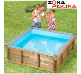 Piscina mini cuadrada elevada de madera