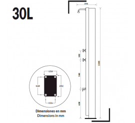 Ducha solar de 30 o 40 litros para piscinas, jardin serie Rustica