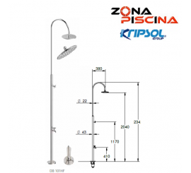 Ducha de piscina Kripsol serie bastón DB 101HF, con lavapies.  