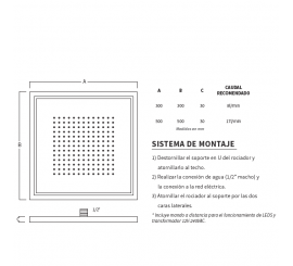 Rociador Led cuadrado antical con cromoterapia para ducha de piscina