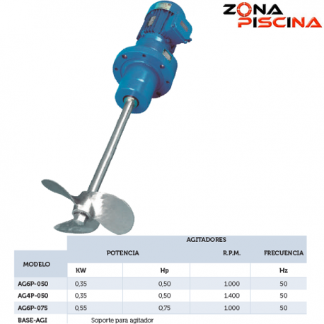 Agitador con eje y helice en acero inoxidable.