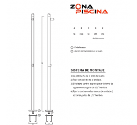 Ducha piscina recta agua fría - caliente en acero inoxidable aisi 316 