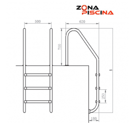 Escalera serie estandar acero inoxidable aisi 316 para piscina