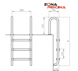 Escalera serie muro acero inox. aisi 316 para piscina