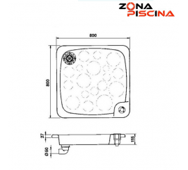 Plato ducha 80x80 con desague orientable Astralpool para piscinas