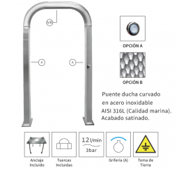 Arco / Puente de ducha curvo acero inoxidable AISI 316L para piscinas