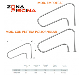 Pasamanos curvo fabricado en acero inoxidable AISI 304