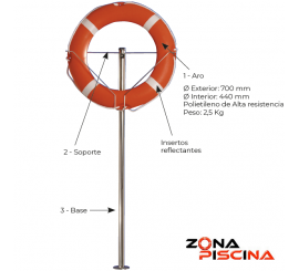 Soporte pie y aro salvavidas completo homologado para piscina