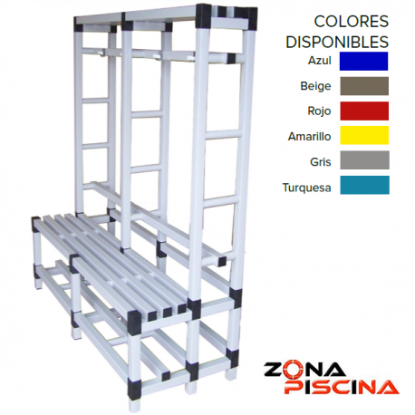 Banco simple pvc con bastidor para vestuarios públicos, piscinas