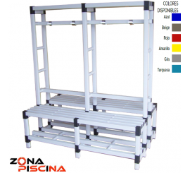Banco doble pvc con bastidor para vestuarios públicos, piscinas