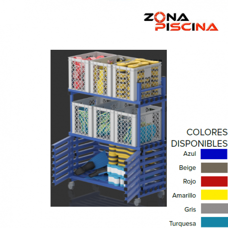 Estantería almacenaje de pvc movible para piscinas, colectividades