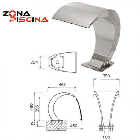 Cascada de agua en acero inoxidable Aisi-304 para piscinas, spas