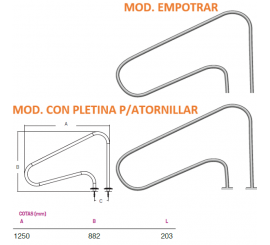 Pasamanos curvo fabricado en acero inoxidable AISI 316.