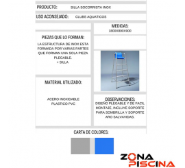 Silla socorrista inoxidable para clubs acuáticos, piscinas publicas