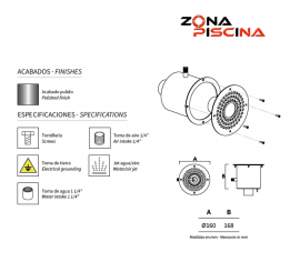 Jet agua aire para piscina, spa en acero inoxidable aisi-316