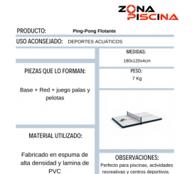 Mesa ping-pong flotante para juegos en centros deportivos, piscinas
