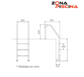 Escalera serie est&aacute;ndar acero inox. aisi 304 para piscina