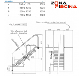 Escalera de facil acceso para piscina AISI 316 normativa